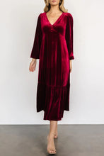 Load image into Gallery viewer, V-Neck Long Sleeve Midi Velvet Dress