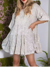 Load image into Gallery viewer, Sequin Round Neck Half Sleeve Mini Dress