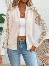 Load image into Gallery viewer, Lace Baseball Collar Zip Up Jacket