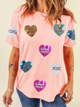 Load image into Gallery viewer, Valentine’s Day Sequin Heart Round Neck Short Sleeve T-Shirt