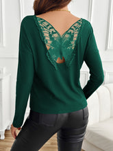 Load image into Gallery viewer, Lace Detail Butterfly Back Round Neck Long Sleeve T-Shirt