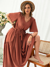 Load image into Gallery viewer, Plus Size V-Neck Flutter Sleeve Midi Dress