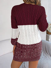 Load image into Gallery viewer, Cable-Knit Round Neck Color Block Sweater Dress