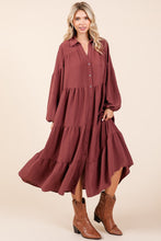 Load image into Gallery viewer, Mittoshop Tiered Button Down Long Sleeve Midi Dress