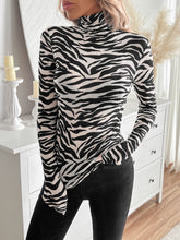 Load image into Gallery viewer, Zebra Print Turtleneck Long Sleeve T-Shirt