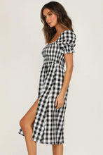 Load image into Gallery viewer, Full Size Slit Plaid Short Sleeve Midi Dress