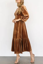 Load image into Gallery viewer, V-Neck Long Sleeve Midi Velvet Dress