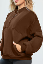 Load image into Gallery viewer, Half Zip Drop Shoulder Long Sleeve Sweatshirt