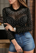 Load image into Gallery viewer, Rhinestone Trim Mock Neck Long Sleeve Bodysuit