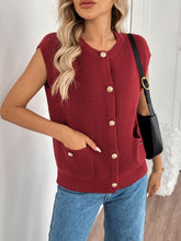 Load image into Gallery viewer, Perfee Pocketed Round Neck Cap Sleeve Cardigan