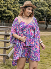 Load image into Gallery viewer, Plus Size Printed Cami, Open Front Cover Up and Shorts Set