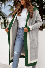 Load image into Gallery viewer, Pocketed Contrast Long Sleeve Hooded Cardigan