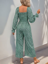 Load image into Gallery viewer, Perfee Smocked Printed Long Sleeve Wide Leg Jumpsuit