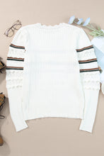 Load image into Gallery viewer, Striped Hollow Out Round Neck Long Sleeve Sweater