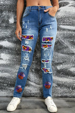 Load image into Gallery viewer, Distressed Sequin Pumpkin Jeans