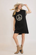 Load image into Gallery viewer, Umgee Peace Plaid Applique Short Sleeve Mini Dress