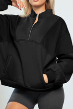 Load image into Gallery viewer, Half Zip Drop Shoulder Long Sleeve Sweatshirt