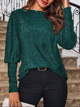 Load image into Gallery viewer, Sequin Boat Neck Long Sleeve Top