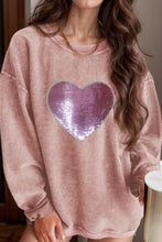 Load image into Gallery viewer, Valentine’s Day Sequin Heart Round Neck Long Sleeve Sweatshirt