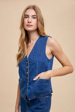 Load image into Gallery viewer, Annie Wear Button Down V-Neck Denim Vest