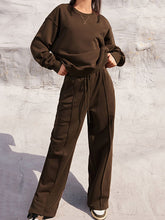 Load image into Gallery viewer, Round Neck Long Sleeve Top and Elastic Waist Pants Set