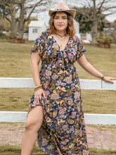 Load image into Gallery viewer, Plus Size Tied Printed Short Sleeve Midi Dress