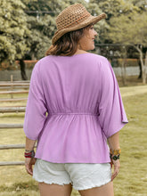 Load image into Gallery viewer, Plus Size Lace Detail Round Neck Three-Quarter Sleeve Blouse