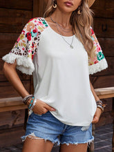 Load image into Gallery viewer, Fringe Round Neck Floral Half Sleeve T-Shirt