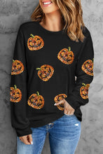 Load image into Gallery viewer, Sequin Pumpkin Round Neck Long Sleeve Top