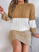 Load image into Gallery viewer, Cable-Knit Round Neck Color Block Sweater Dress