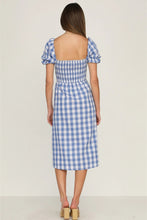 Load image into Gallery viewer, Full Size Slit Plaid Short Sleeve Midi Dress