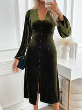 Load image into Gallery viewer, Perfee Slit V-Neck Long Sleeve Midi Dress