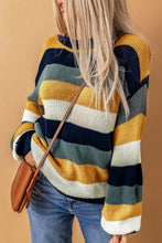 Load image into Gallery viewer, Color Block Round Neck Dropped Shoulder Sweater