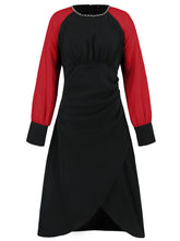 Load image into Gallery viewer, Ruched Contrast Long Sleeve Midi Dress