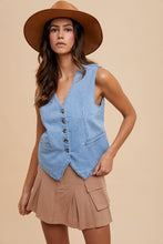 Load image into Gallery viewer, Annie Wear Button Down V-Neck Denim Vest