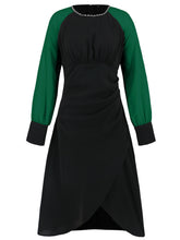 Load image into Gallery viewer, Ruched Contrast Long Sleeve Midi Dress