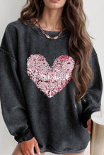 Load image into Gallery viewer, Valentine’s Day Sequin Heart Round Neck Long Sleeve Sweatshirt