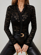 Load image into Gallery viewer, Ruffled V-Neck Long Sleeve Lace Top