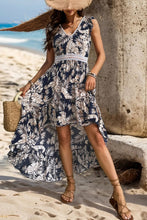 Load image into Gallery viewer, Leilani High-Low Printed V-Neck Cap Sleeve Midi Dress