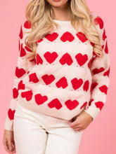 Load image into Gallery viewer, Valentine’s Day Fuzzy Heart Round Neck Long Sleeve Sweater