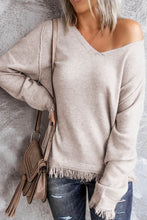 Load image into Gallery viewer, Exposed Seam Fringe Hem V-Neck Long Sleeve Sweater