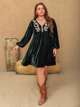 Load image into Gallery viewer, Plus Size Embroidered V-Neck Long Sleeve Dress