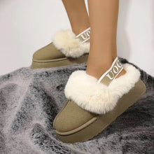 Load image into Gallery viewer, Plush Platform Slippers with Letter Strap