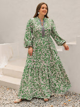 Load image into Gallery viewer, Plus Size Printed Notched Long Sleeve Maxi Dress