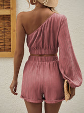 Load image into Gallery viewer, One Shoulder Long Sleeve Top and Shorts Set