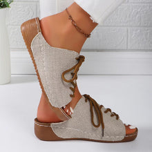 Load image into Gallery viewer, Lace-Up Open Toe Wedge Sandals