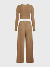 Load image into Gallery viewer, Round Neck Long Sleeve Top and Tied Pants Set