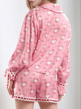 Load image into Gallery viewer, Valentine’s Day Lace Detail Heart Print Collared Neck Top and Shorts Lounge Set