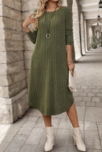 Load image into Gallery viewer, Ribbed Curved Hem Round Neck Long Sleeve Dress