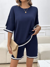 Load image into Gallery viewer, Contrast Trim Round Neck Top and Shorts Set